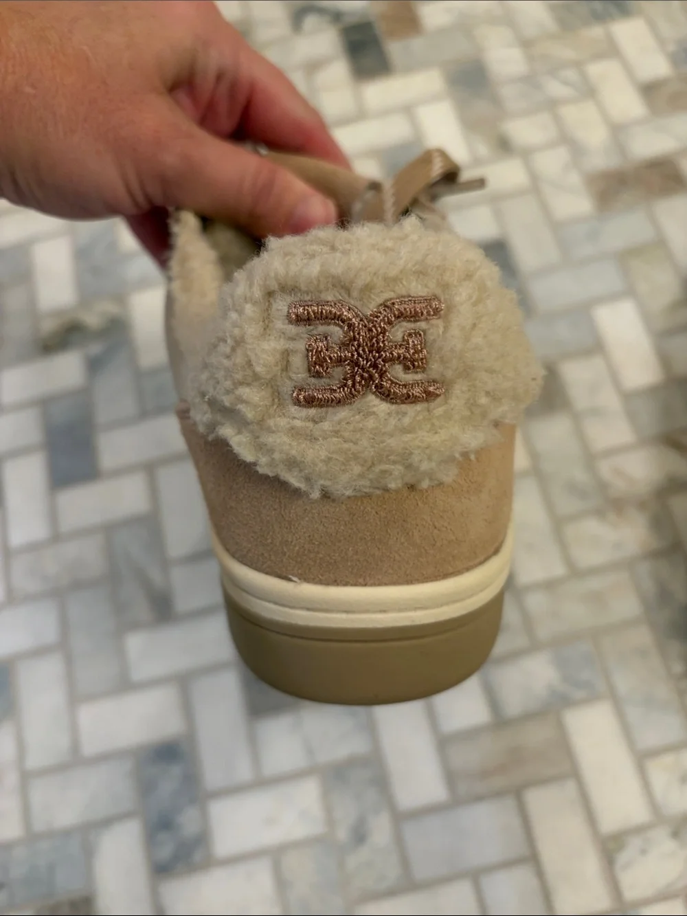Sam Edelman womens Beige/Tan Sherpa-Lined Casual Sneakers